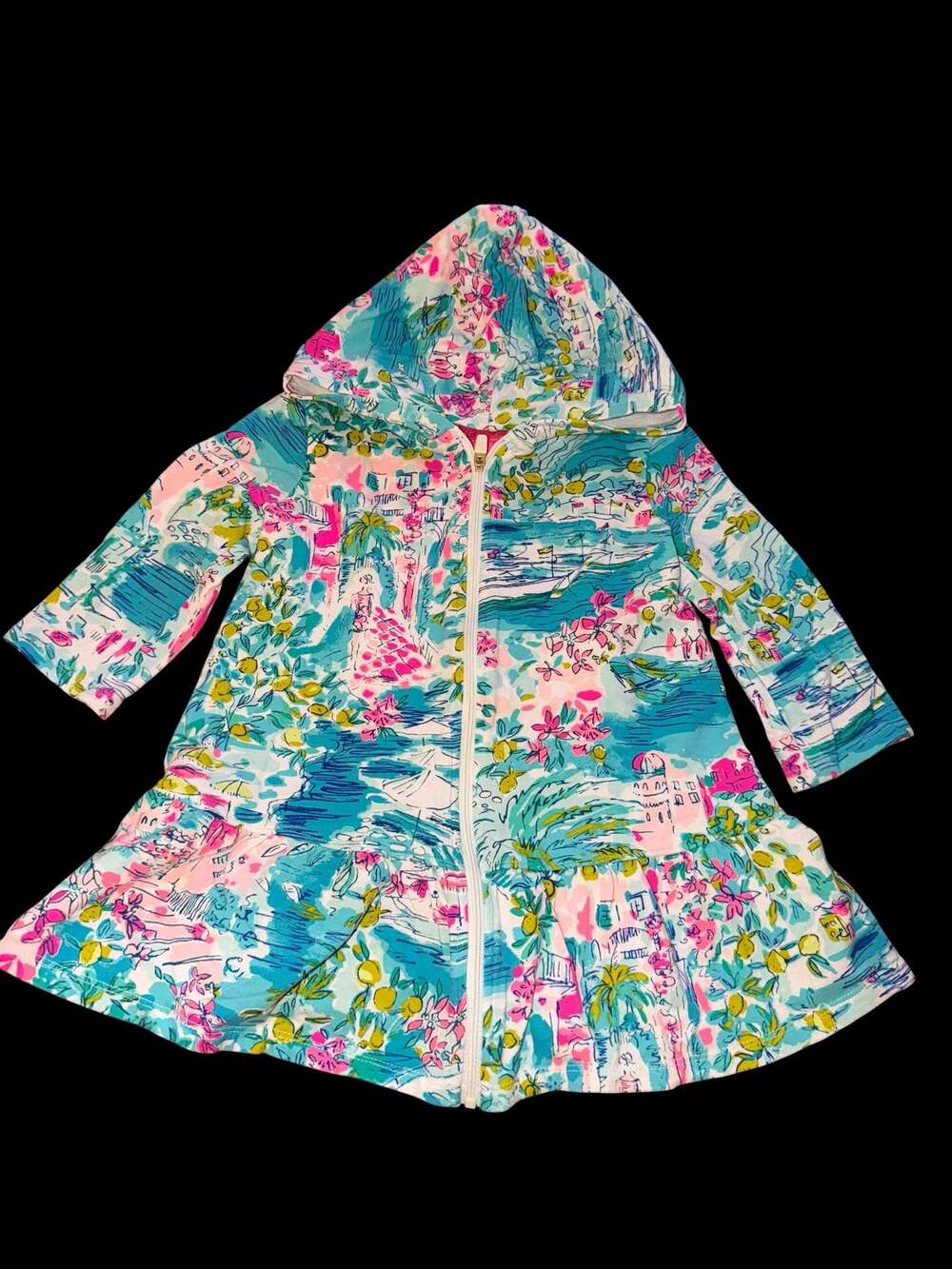 Lilly Pulitzer Girls Little Lilly Zip-Up Ruffle Hoodie cover up XS 2/3